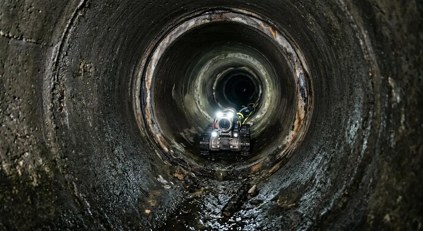 Robotic sewer camera inspecting pipe interior for Sewer Line Cleaning in Kings Point